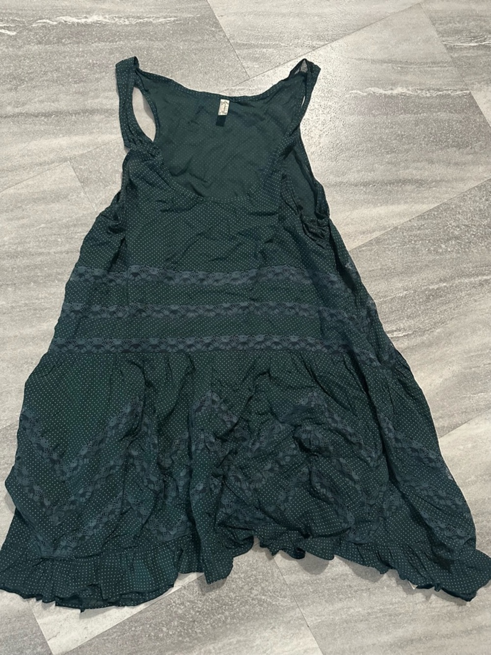 Free People Teal Green Voile & Lace Trapeze Slip Dress Size Small
